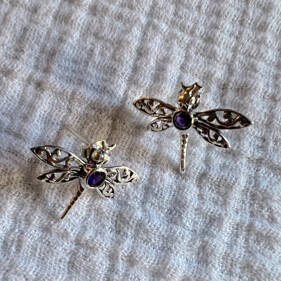 Natural African Amethyst Dragonfly Earrings - Picture 2 of 6